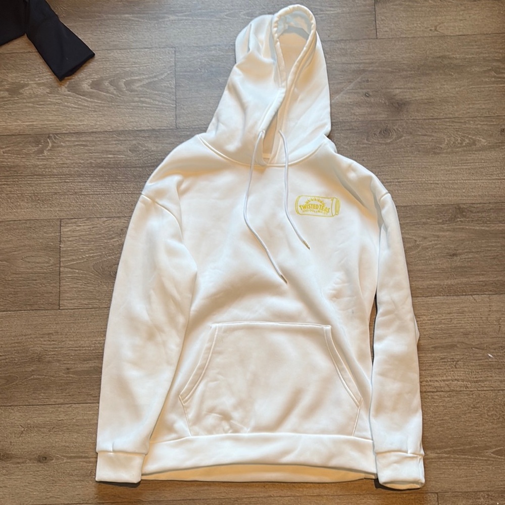 Twisted White Hoodie with Yellow Graphic